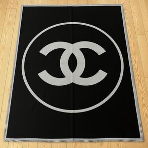 Never used - CHANEL black & ivory wool & cashmere CC Blanket Throw & Pillow Case